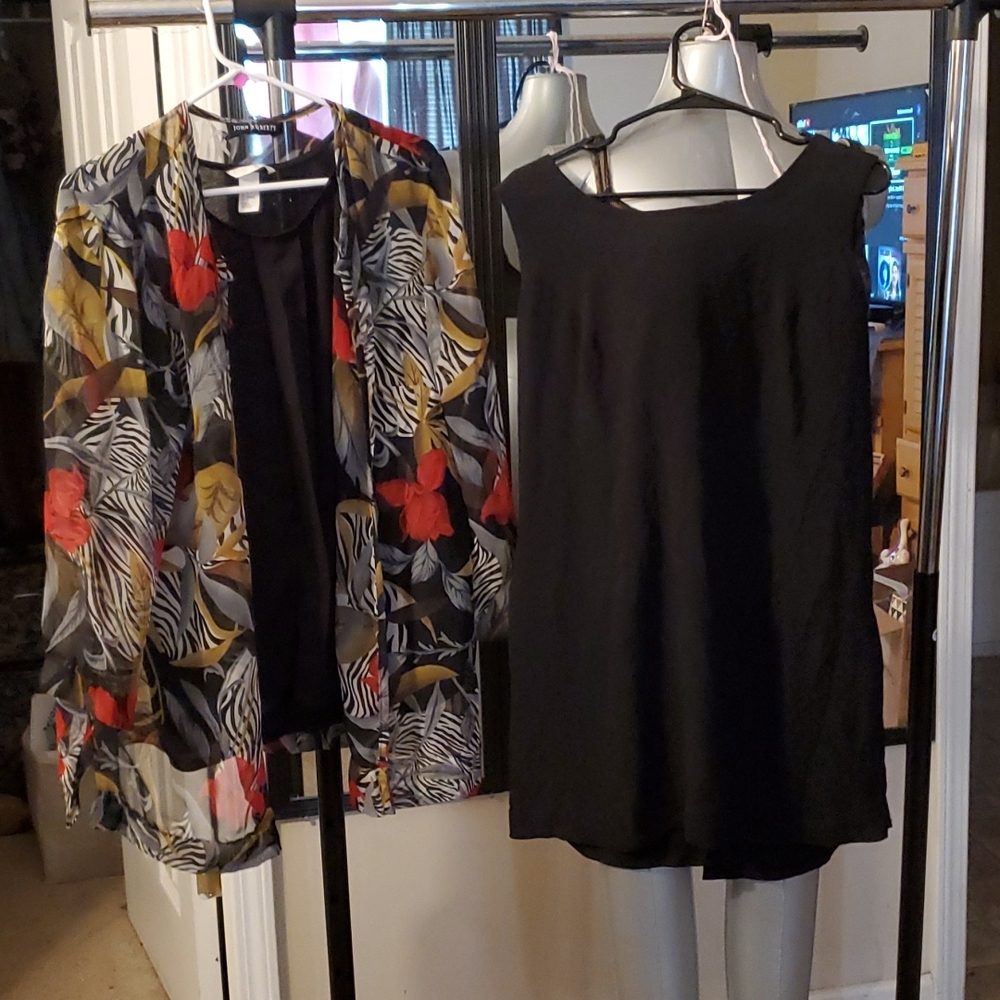 3pcs dress shirt with blouse and black dress